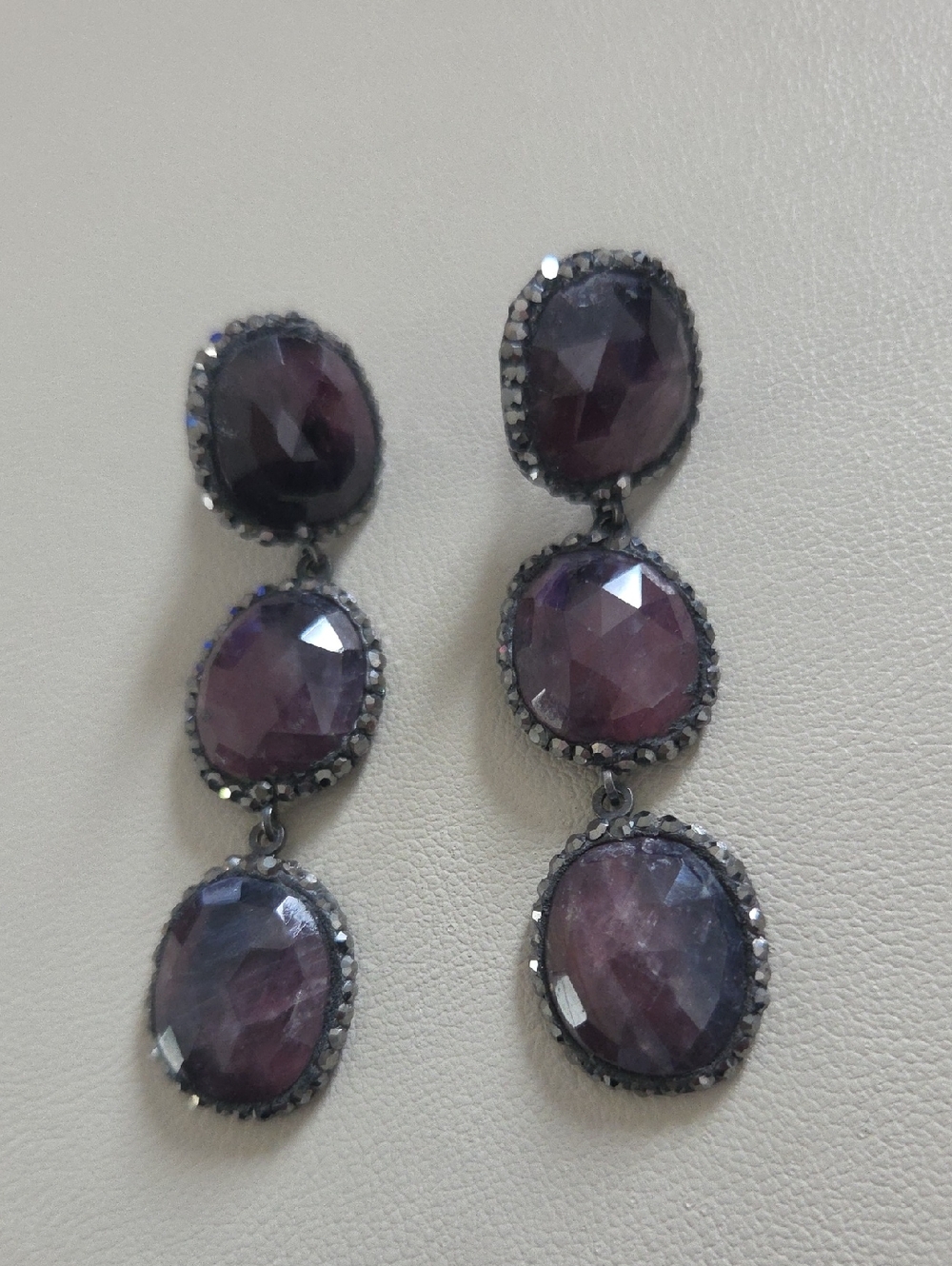 Elegant Triple-Drop Gemstone Dangle Earrings (Boutique)